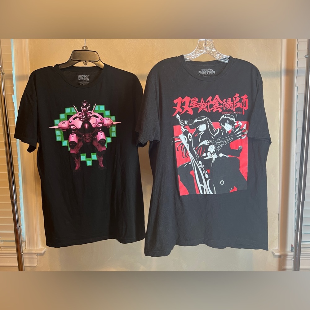 Anime Graphic T-Shirt lot (2) JINX Overwatch & Twin Star Exorcist Loot Size:L